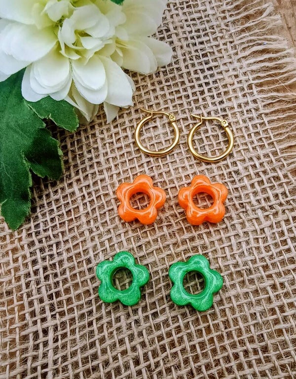 Boucles d’oreilles - Collection "Fruitée" - Orange Vitaminée & Pomme Croquante - 17 mm.
