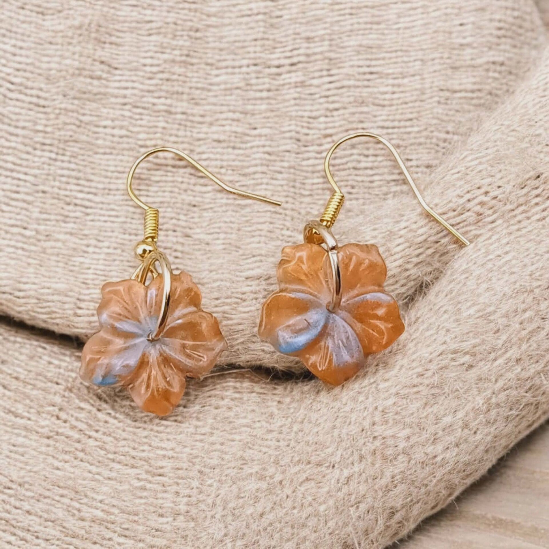 🌸Boucles d’oreilles fleurs - Voile Abricot - 15 mm.