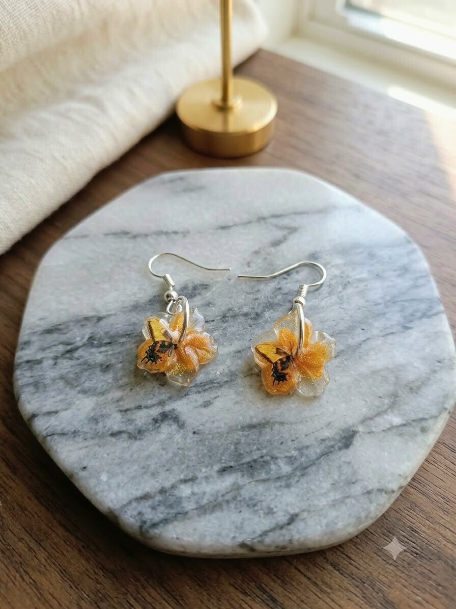 🌸 Boucles d'oreilles fleurs - Papillon Bohème - 15 mm.