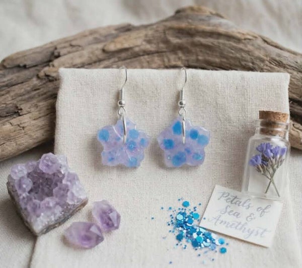 🌸 Boucles d'Oreilles fleurs - Lueurs d'Abysse - 15 mm.