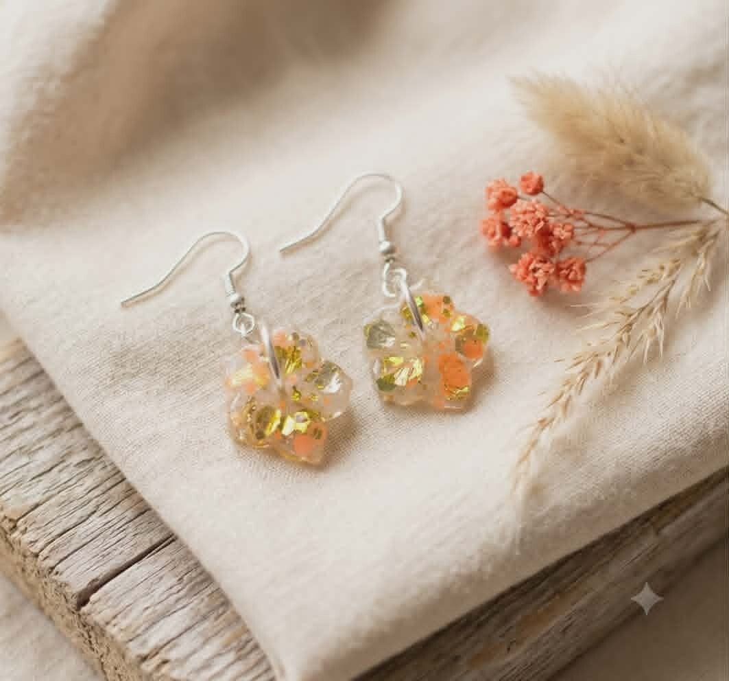 🌸 Boucles d'Oreilles fleurs - Lueurs d'Ambre - 15 mm.