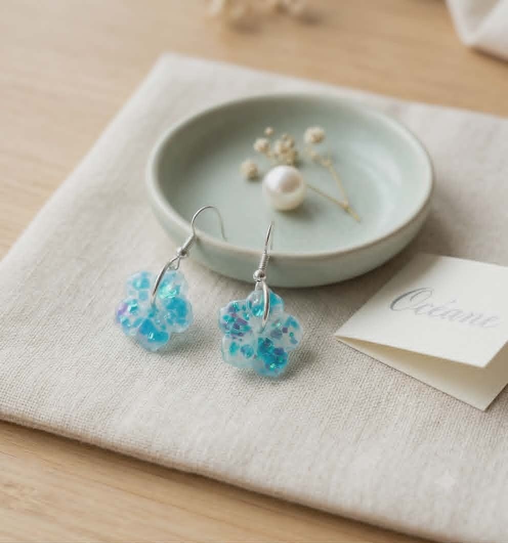 🌸 Boucles d'Oreilles fleurs - Lueurs d'Écume - 15 mm.