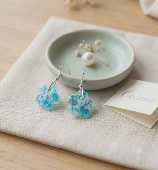 🌸 Boucles d'Oreilles fleurs - Lueurs d'Écume - 15 mm.