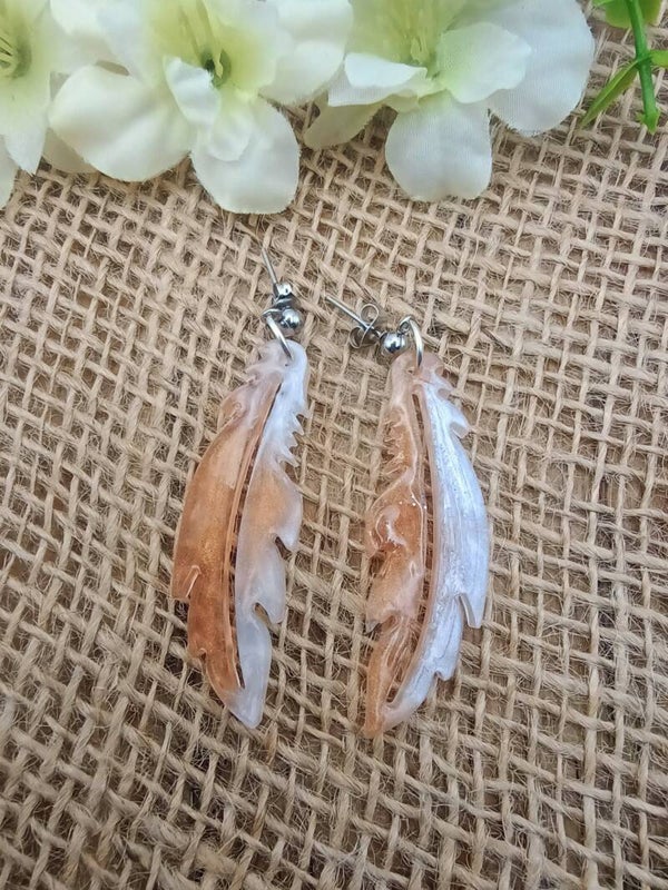 🍯 Boucles d'oreilles Plumes - Collection "Caramélia" – Plume - 65 mm