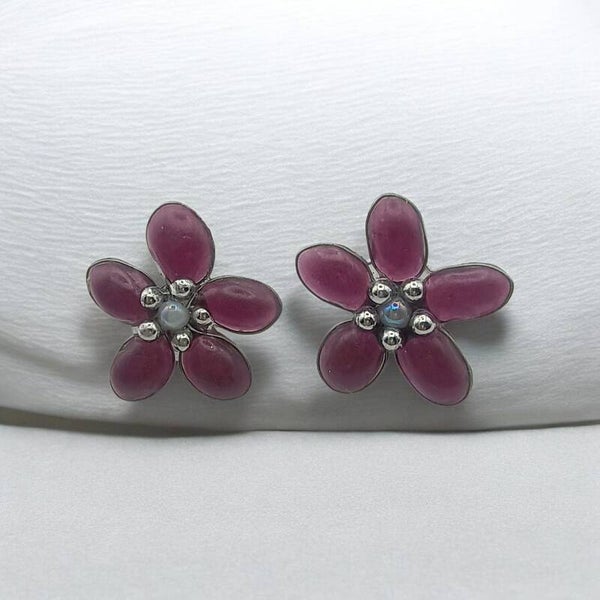 🌺Boucles d'oreilles Fleur en Résine - Prune.