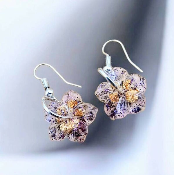 🌸 Boucles d’oreilles fleurs - Purple Golden - 15 mm.