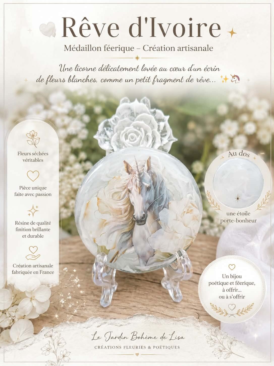 🤍🦄 Médaillon Artisanat - Rêve d’Ivoire. 🦄🤍