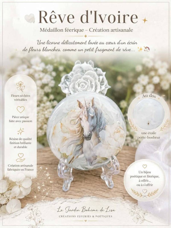 🤍🦄 Médaillon Artisanat - Rêve d’Ivoire. 🦄🤍