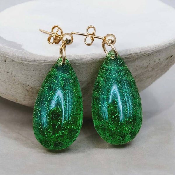 💚 Boucles d'oreilles - Gouttes Essentielles "Émeraude".