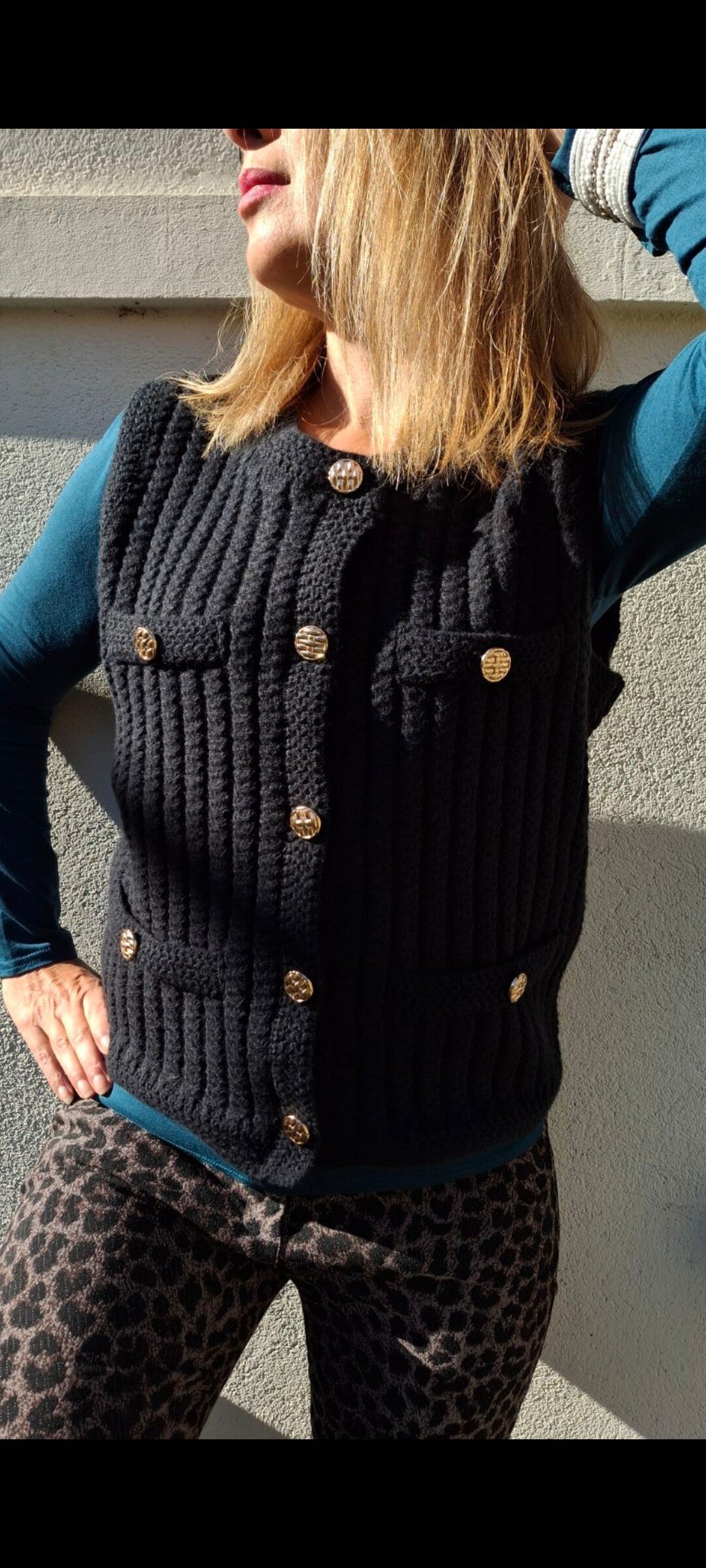 Gilet Sans Manches épais En Laine Sarah Pacini - Noir - Taille 1 (34/36) - Made In Italy - Occasion Très Bon état