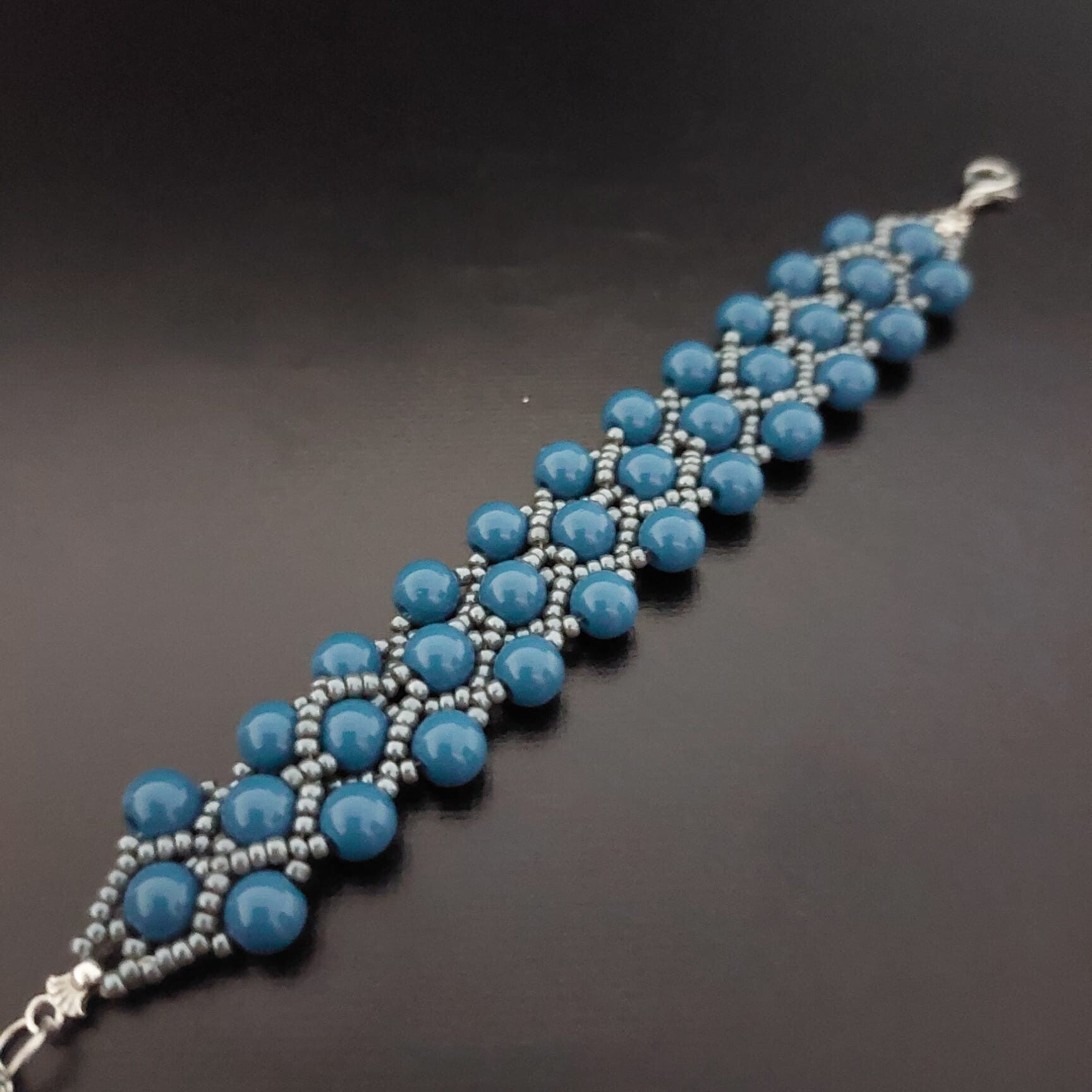 Brede armband blauw grijs