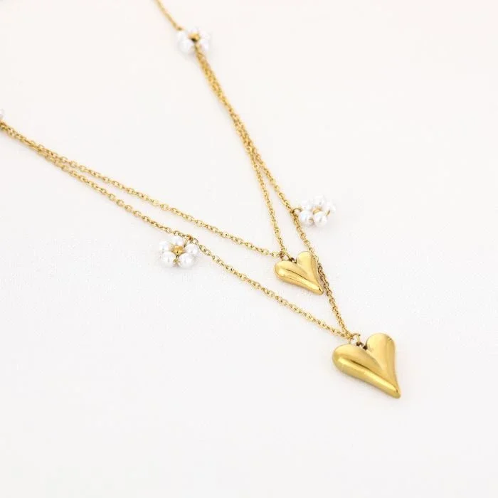 Dubbele ketting met hartjes en bloemetjes