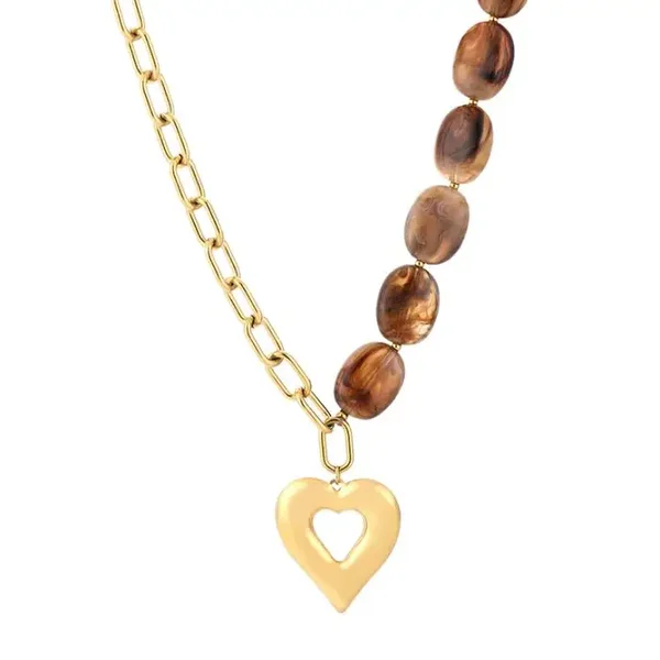 Kraal/schakel ketting met hart