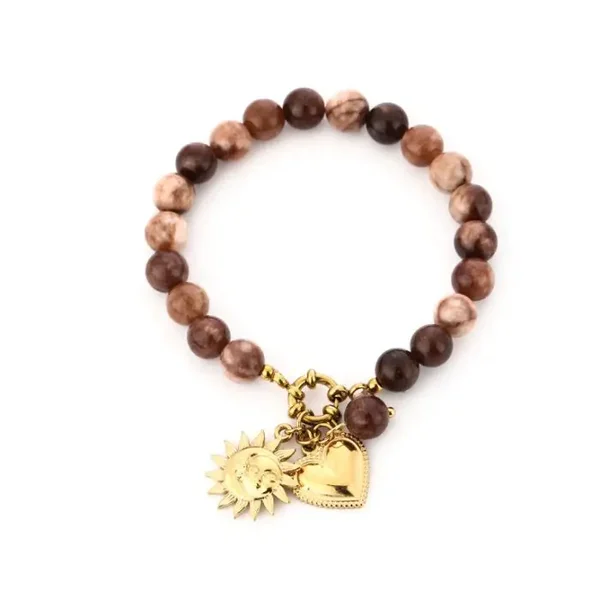 Kralen armband bruin met bedels