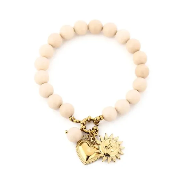 Kralen armband beige met bedels