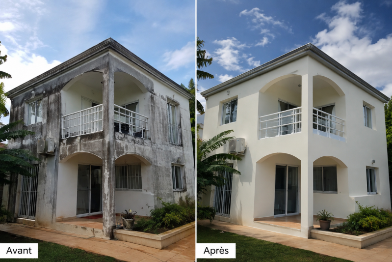 exemple avant après ravalement de façade à la Réunion