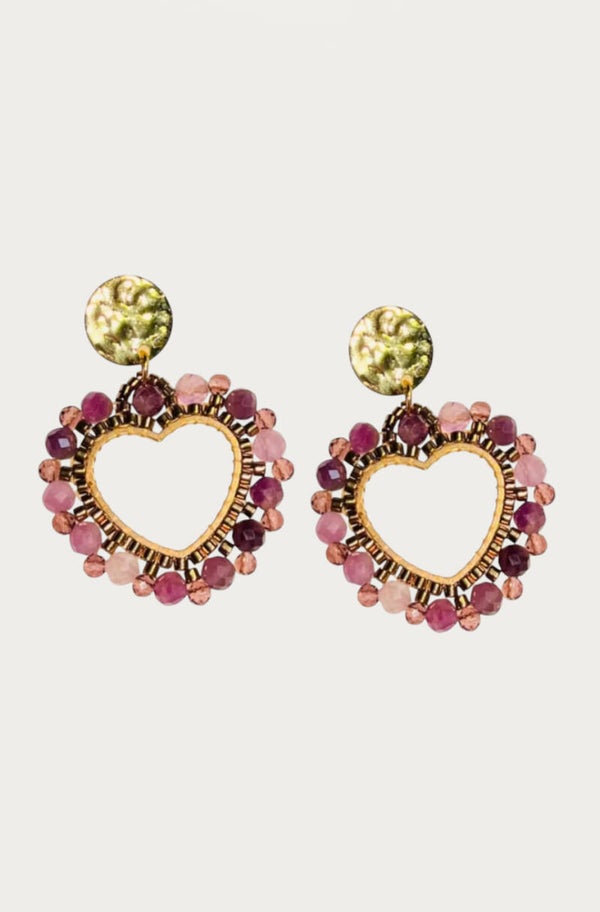 Golden Heart Amethyst Earrings