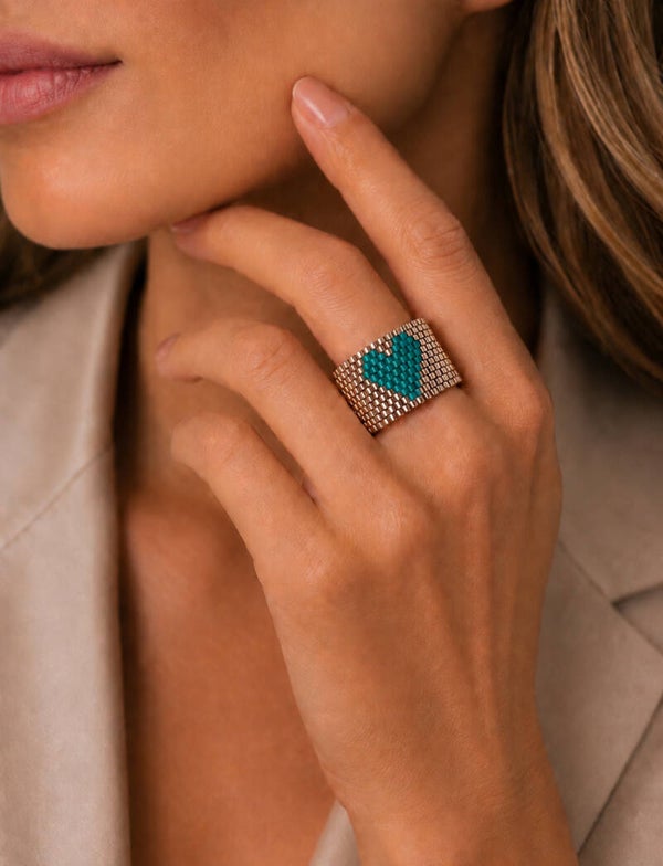 Miyuki ring turquoise heart silver