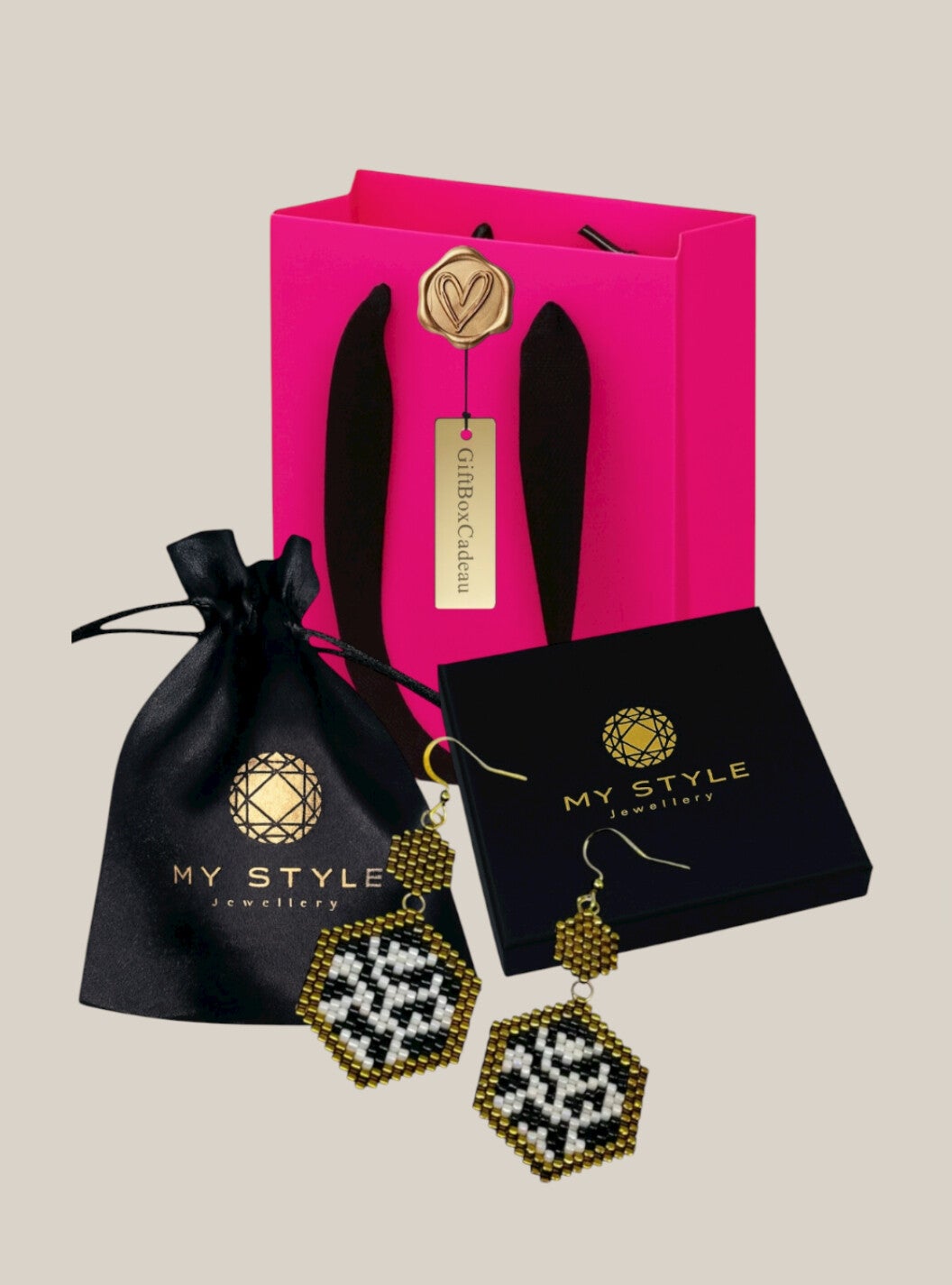 Statement oorbellen Giftset Wild Elegance black white