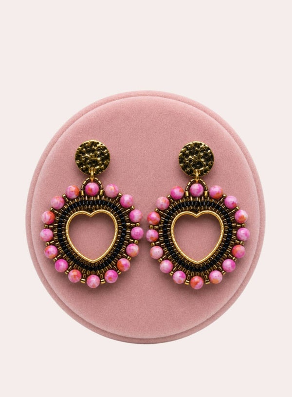 Sunrise Heart Earrings - Pink Orange