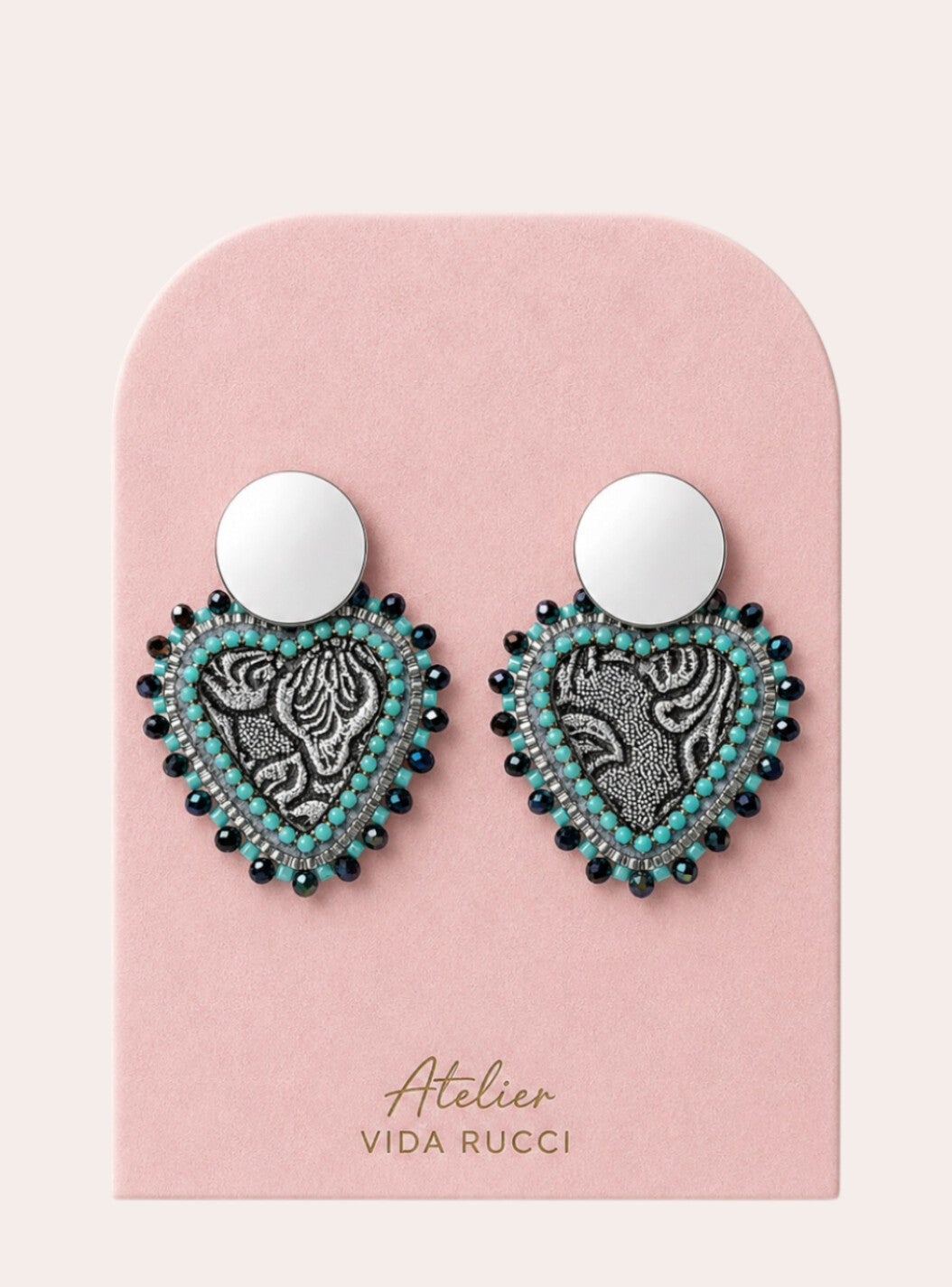 Luxury Heart Silver Turquoise Earrings