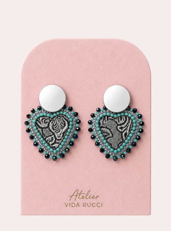 Luxury Heart Silver Turquoise Earrings