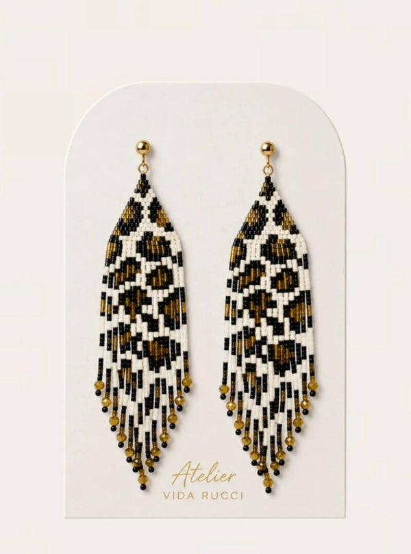 Gold Leopard Fringe Earrings