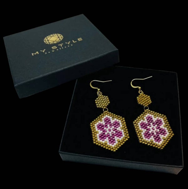 Statement earrings floral flower pink