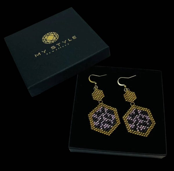 Statement earrings animal design lilac gold black