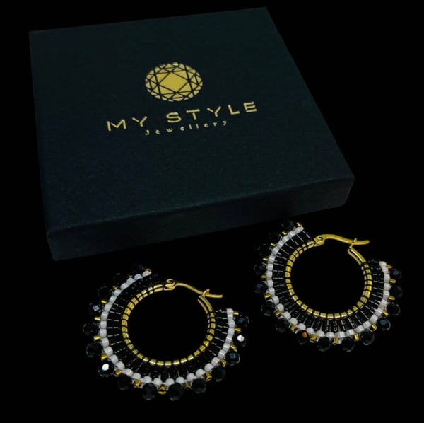 Statement earrings creoles black white