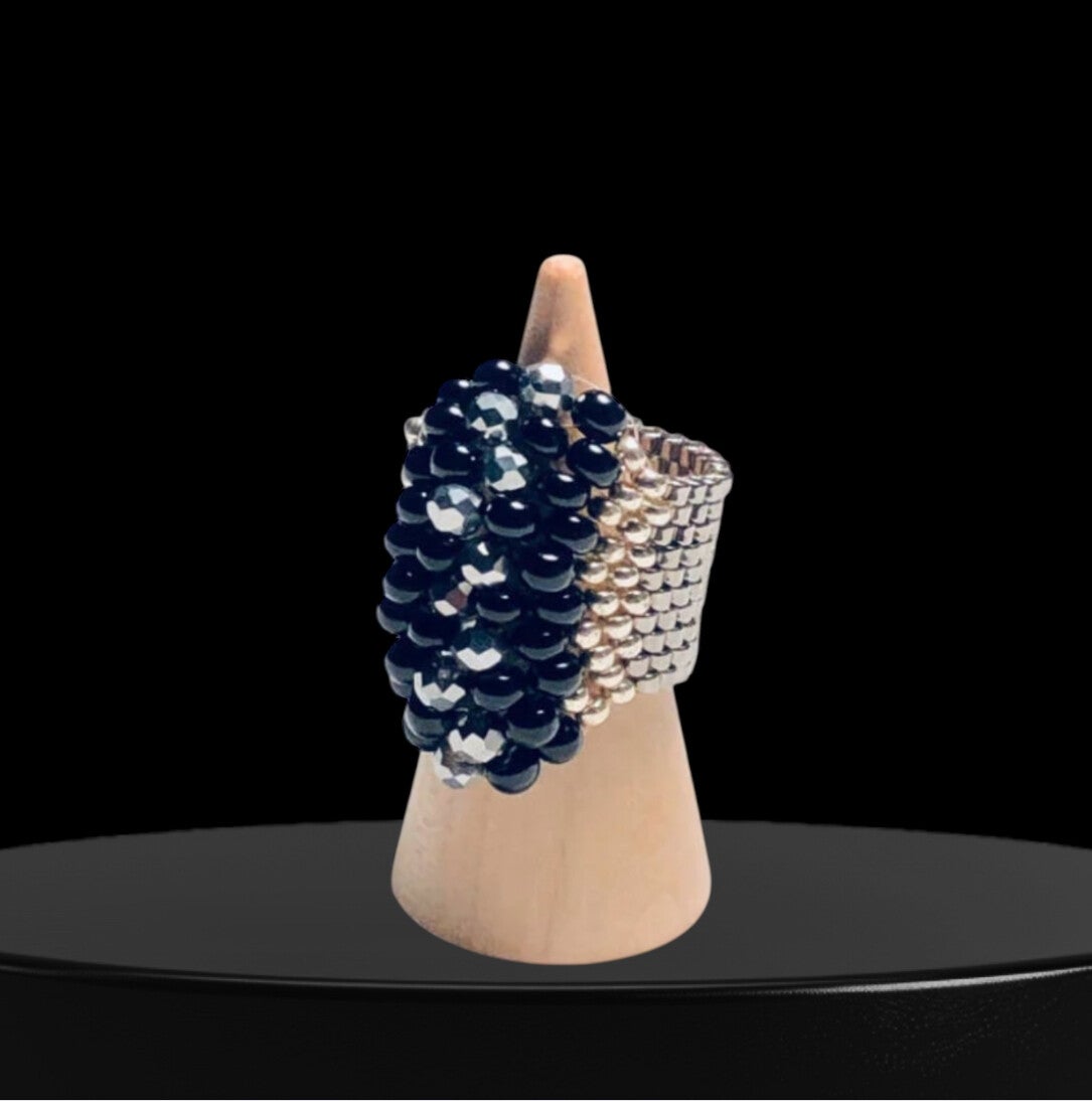 Glamour ring beading art silver / black