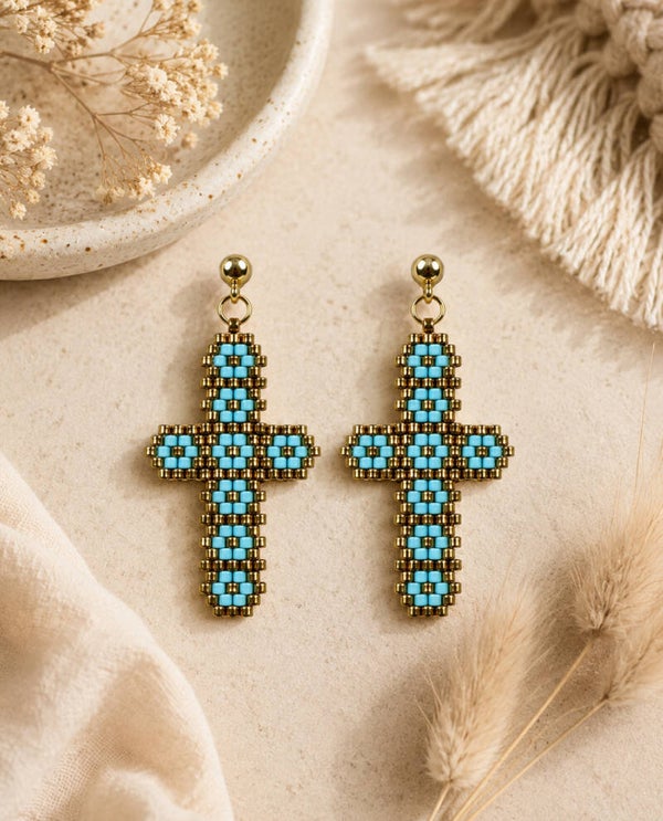 Cross Of Faith Oorbellen Gold Turquoise