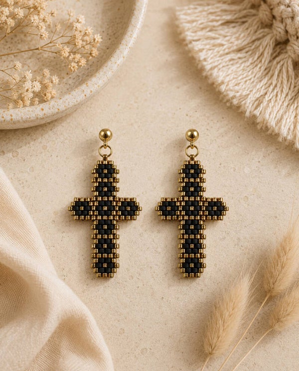 Cross Of Faith Oorbellen Gold Black