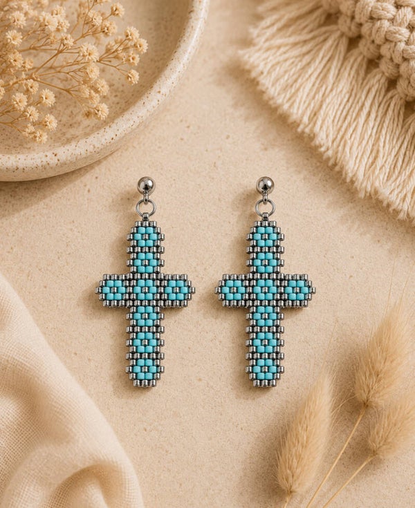 Cross Of Faith Oorbellen Silver Turquoise