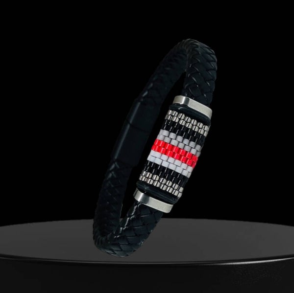 Lederen design armband Miyuki M.3 met roestvrij staal