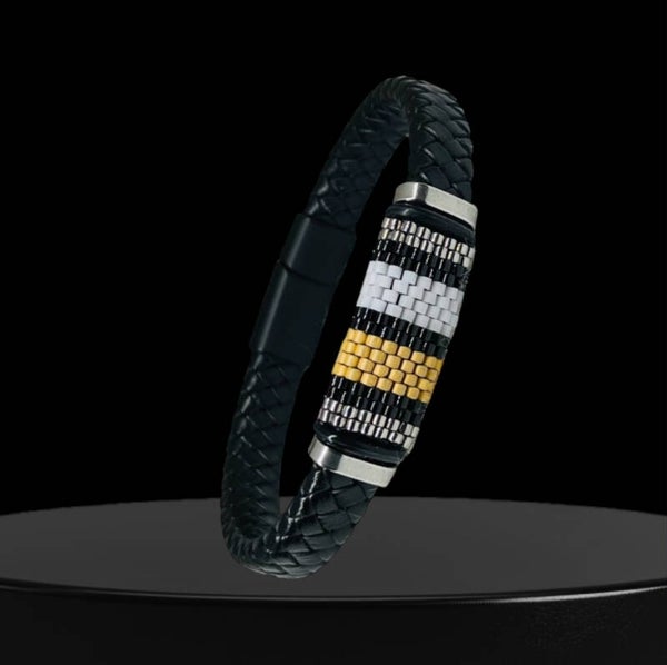 Lederen design armband Miyuki M.5 met roestvrij staal