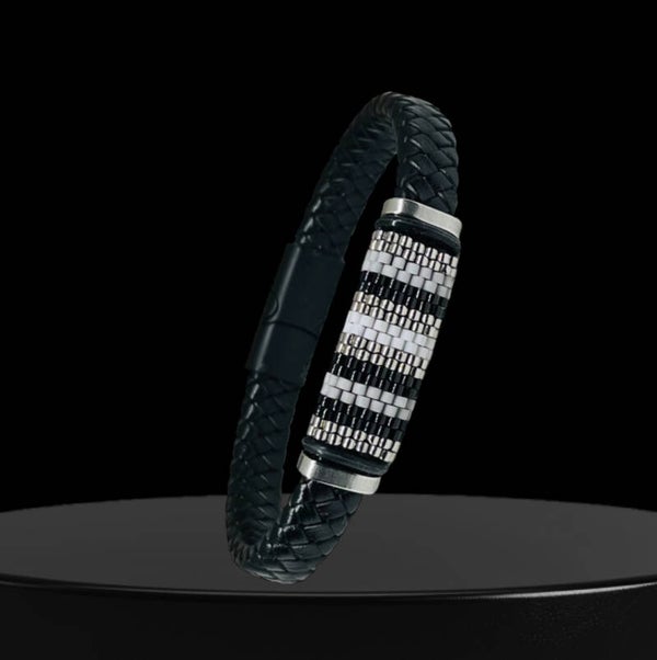 Lederen design armband Miyuki M.7 met roestvrij staal