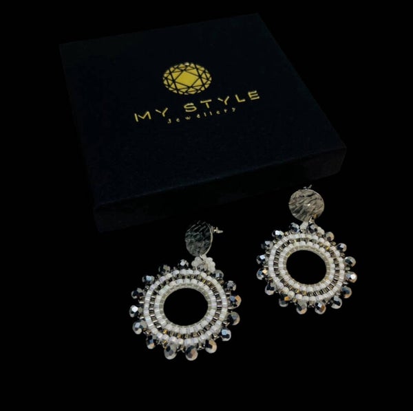 Statement oorbellen circular wit - zilver