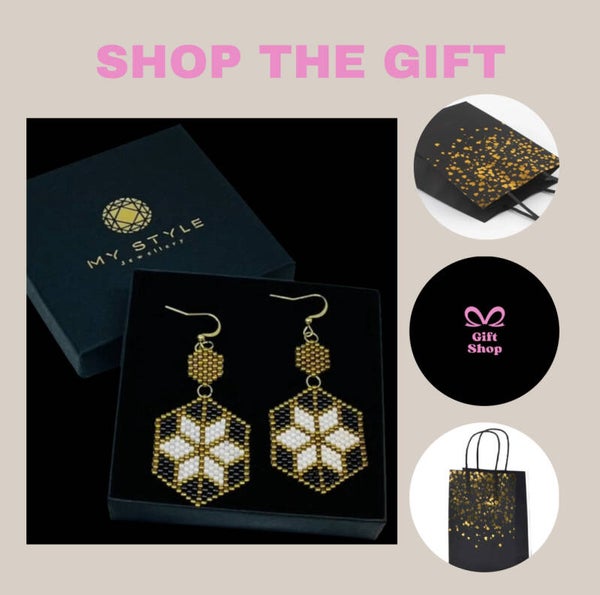 Ready to gift Statement earrings bright star white - black - gold
