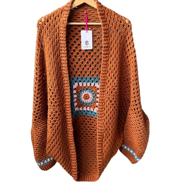 Gehaakt cocoon vest Mandala terracotta