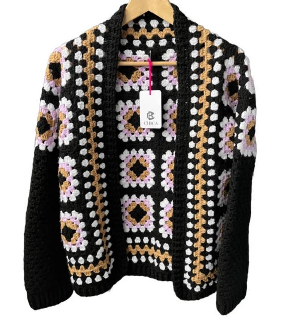 Granny Square vest meerkleurig zwart