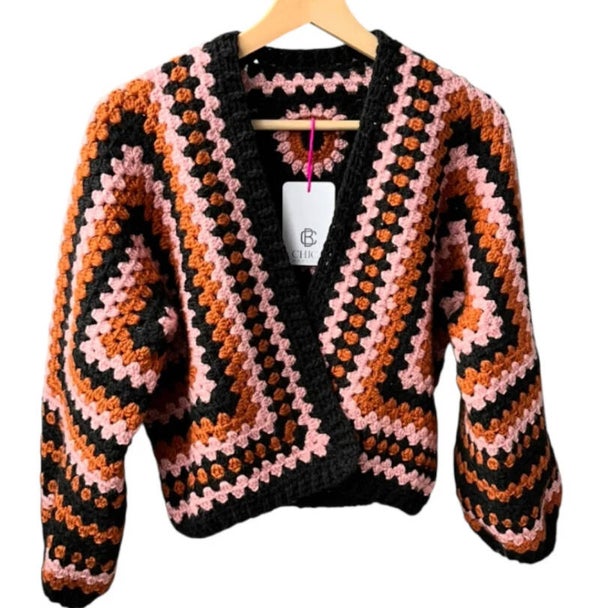 Hexagon vest sunburst zwart terracotta