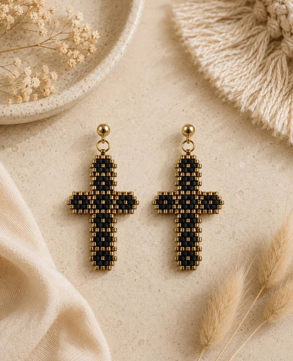 Cross Of Faith Earrings Gold Black
