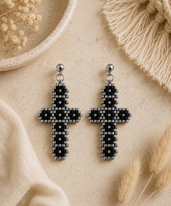 Cross Of Faith Earrings Silver Black