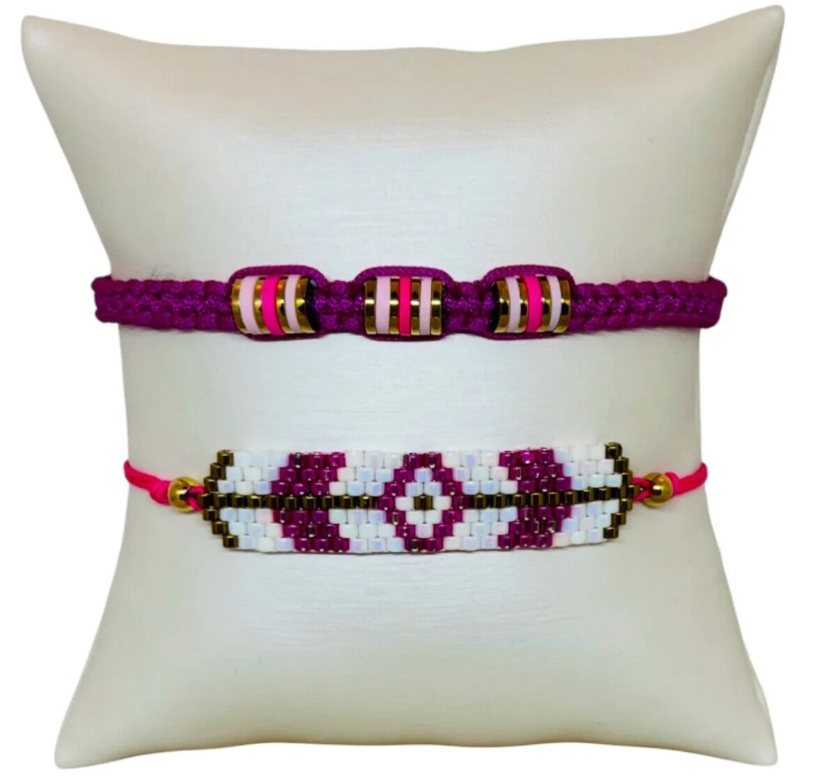 Armbandenset Boho vibes meerkleurig roze 2 delig