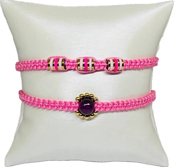 Armbandenset met roze en gouden kralen