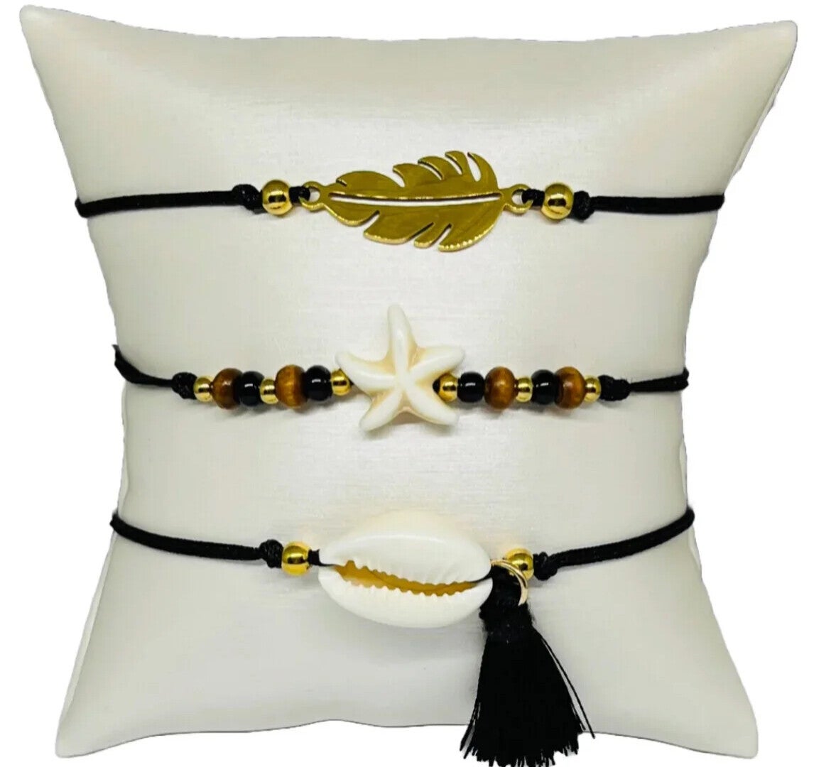 Armbandenset bohemian naturals franje en kauri schelpje