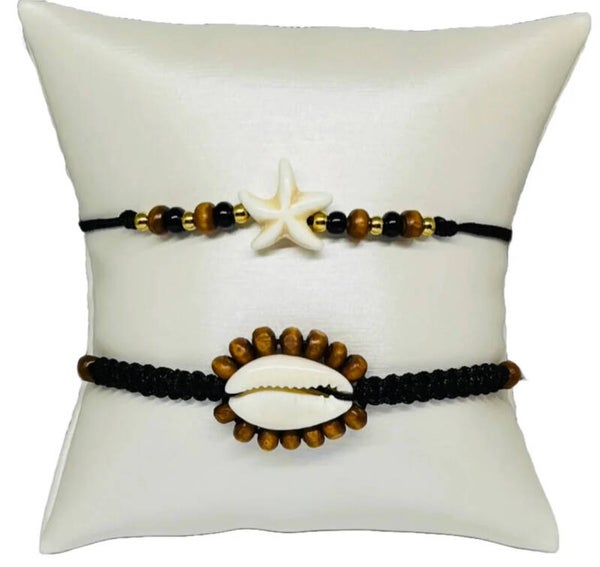 Armbandenset bohemian naturals met zeester en houten kralen