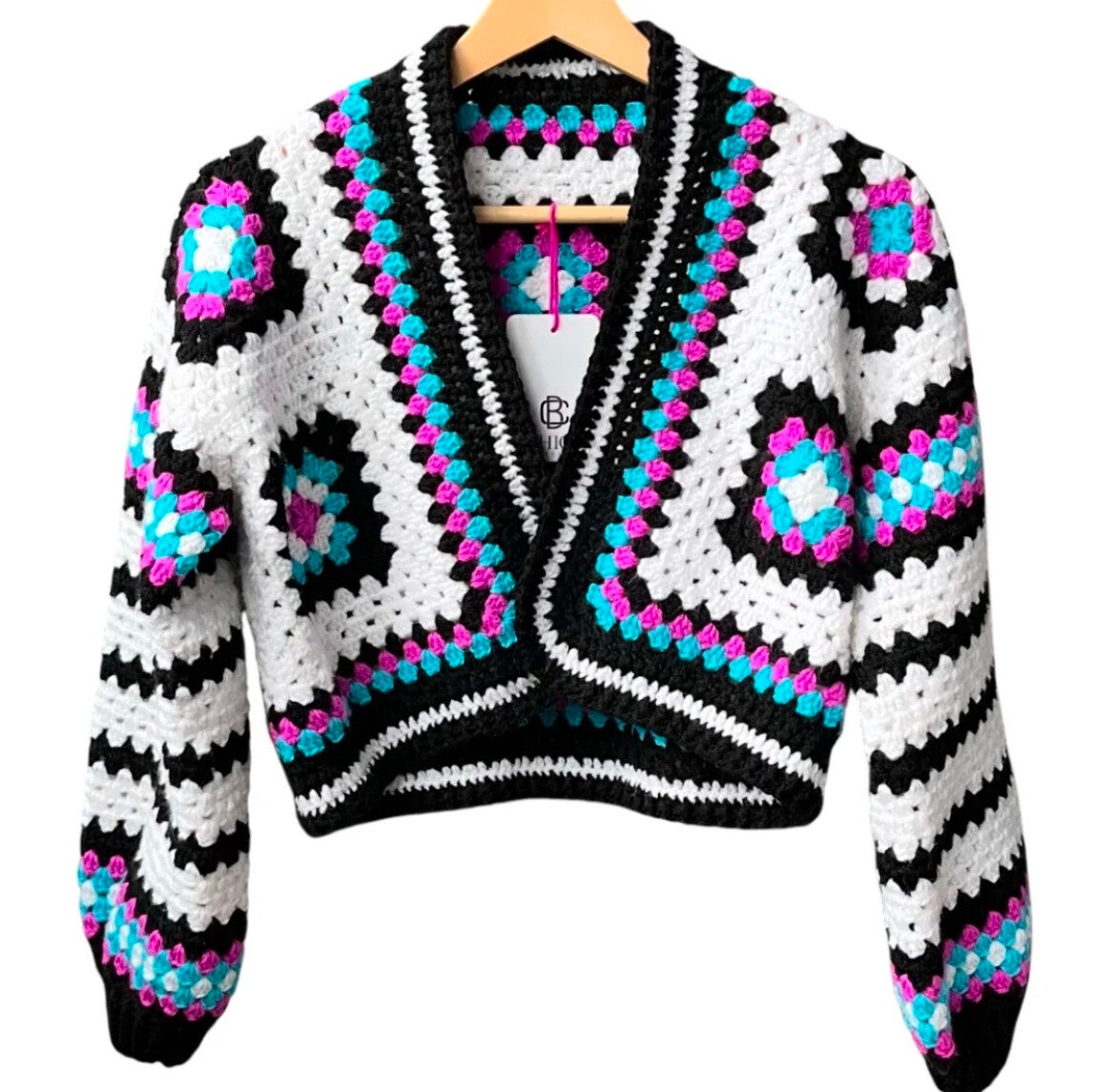 Granny Square vest zwart wit meerkleurig