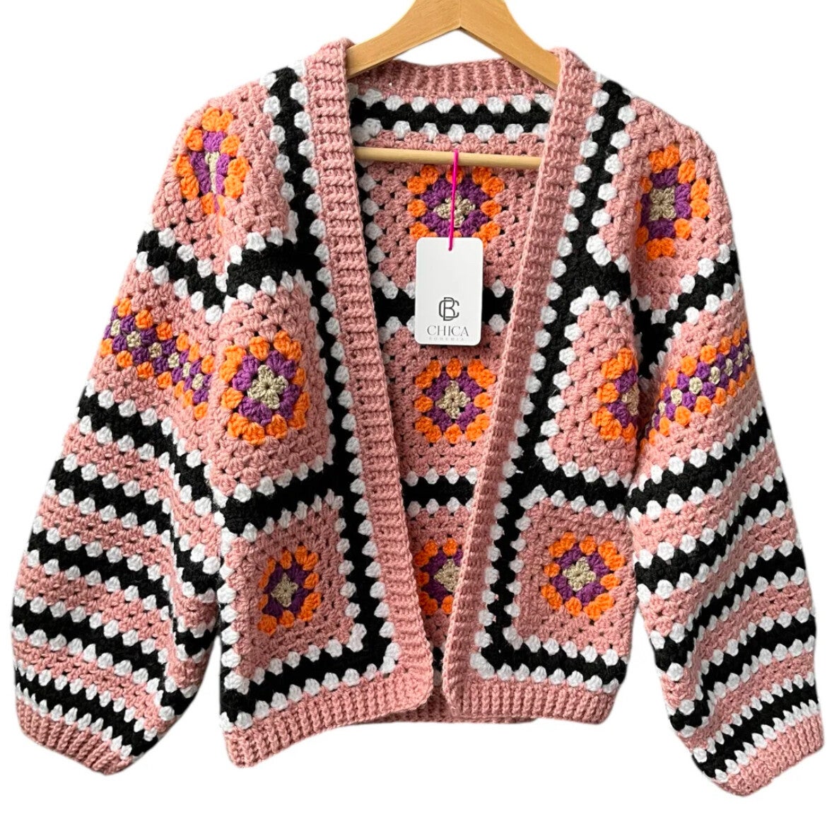 Granny square vest meerkleurig roze